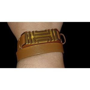 Tory Burch Gold Tone Brown Leather Fitbit Bracelet 16"